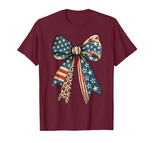 Vintage USA Bow in Red White Blue for Patriotic 4th of July T-Shirt