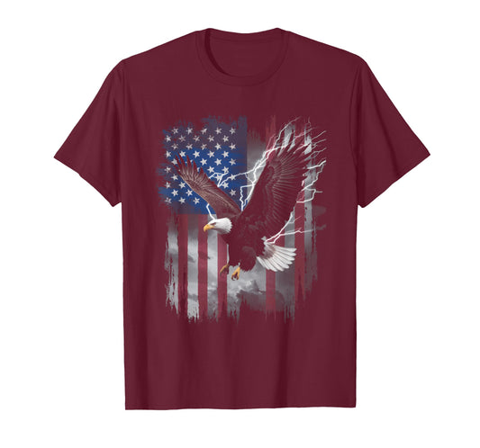 American Bald Eagle Lightning USA Flag Patriotic Freedom T-Shirt