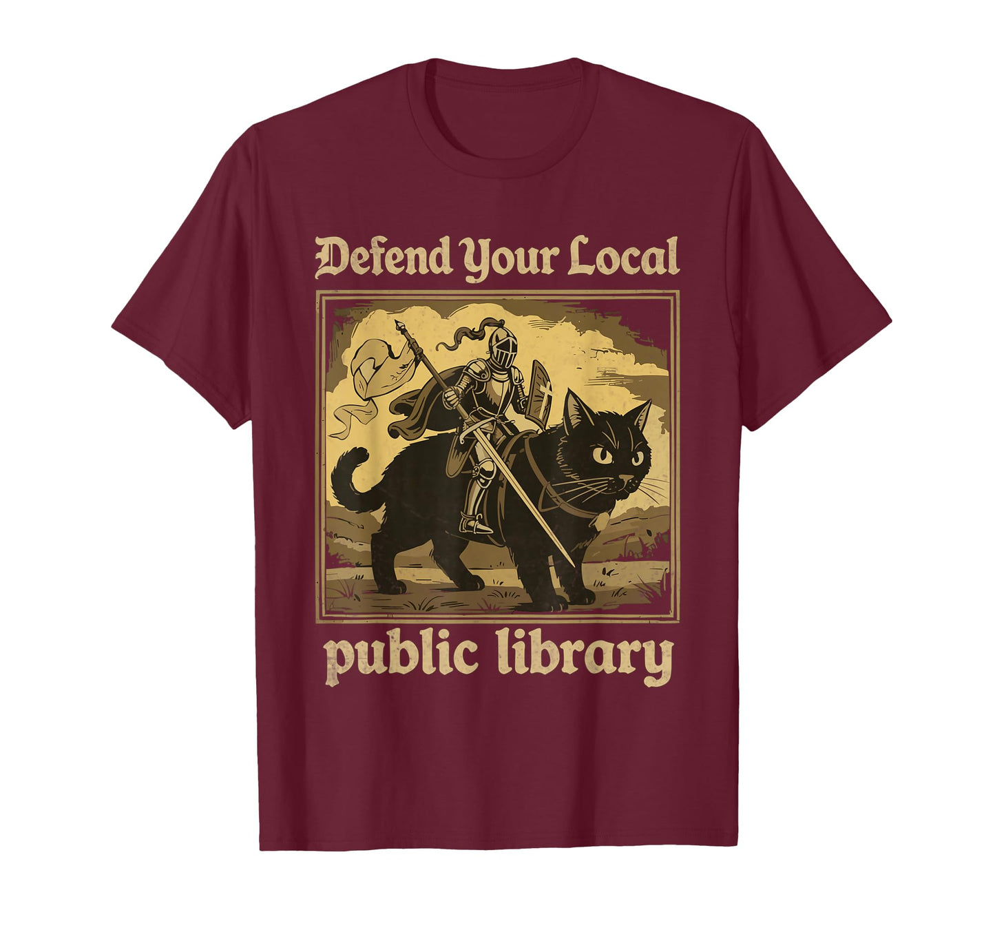 Defend Your Local Public Library Funny Knight Cat T-Shirt