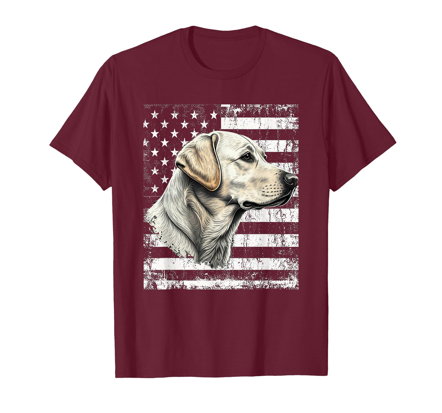 Patriotic USA Flag Yellow Labrador Distressed Retro Design T-Shirt