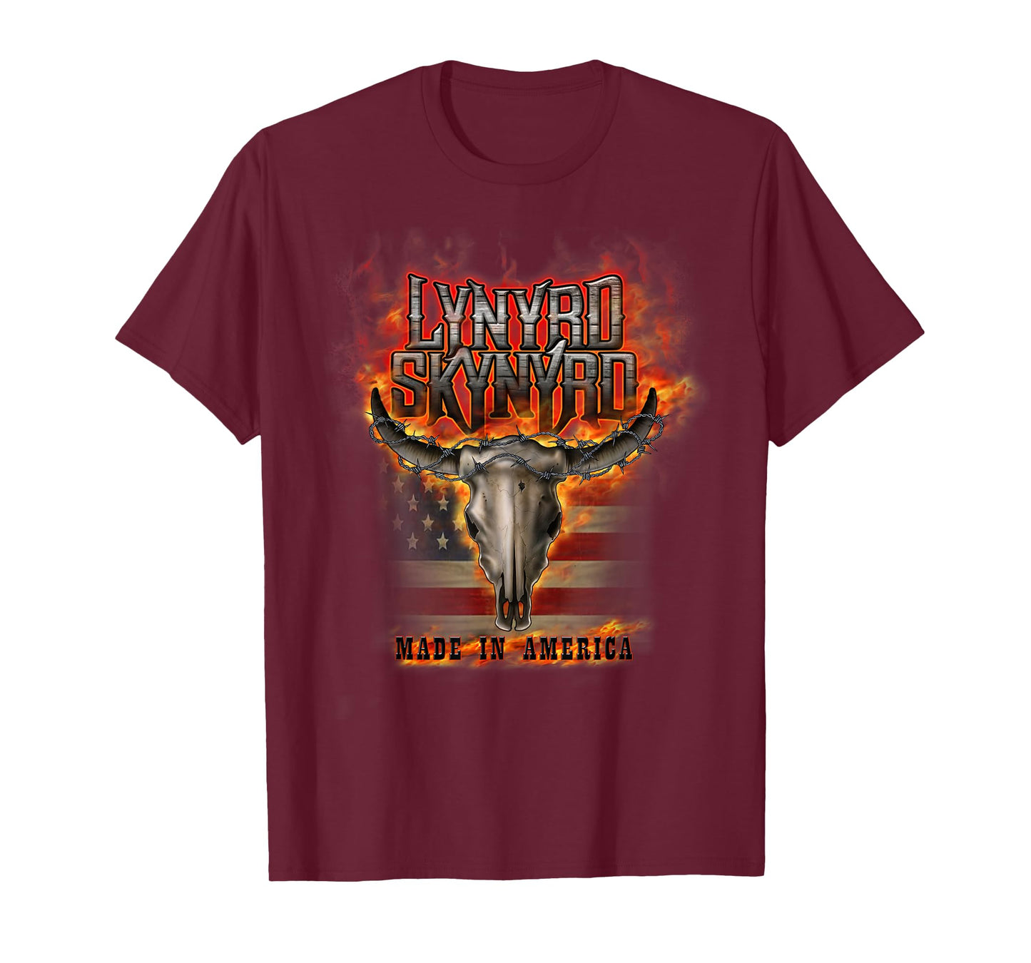 Lynyrd Skynyrd America Flag Steer Skull Rock Band 70s Gifts T-Shirt
