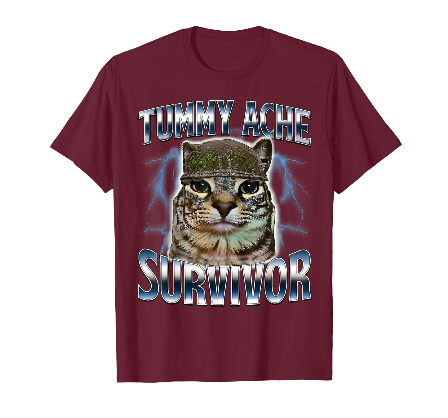 Funny Saying Cats Tummy Ache Survivor Cat Meme Humor Men T-Shirt