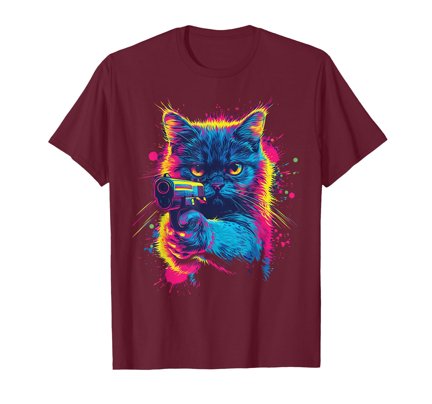 Dinosaurus Rekx Funny Cat With a Gun Graphic T-Shirt, Small, Black