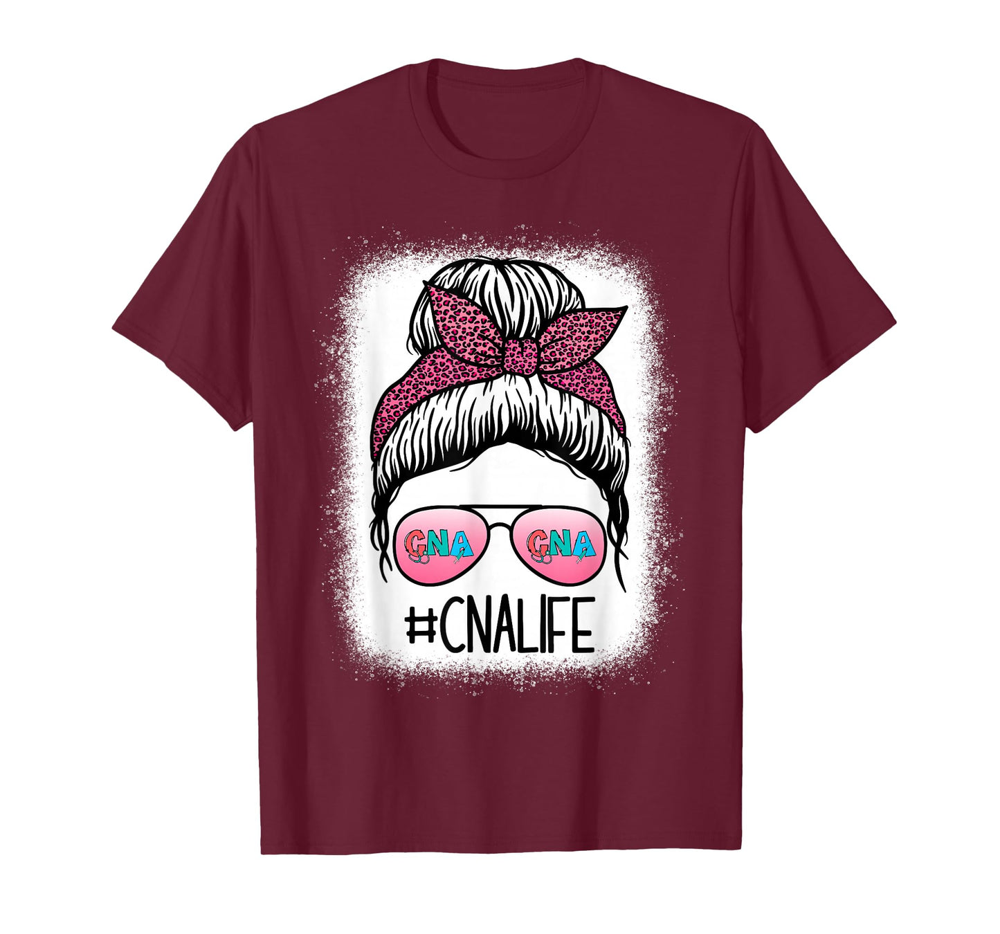 CNA Nurse Life Bleached Shirts Leopard Messy Bun Women T-Shirt
