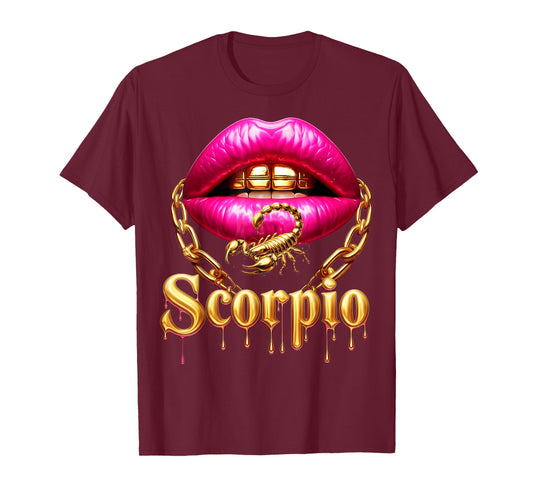 Scorpio Birthday Pink Lips Afro Girls Libra Zodiac Sign Bday T-Shirt