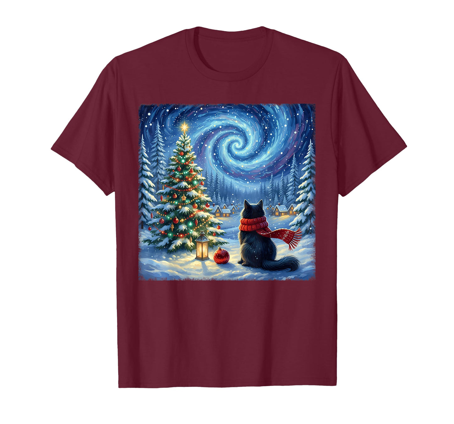 Cat Starry Night Christmas Cats Lover Winter Holiday Xmas T-Shirt