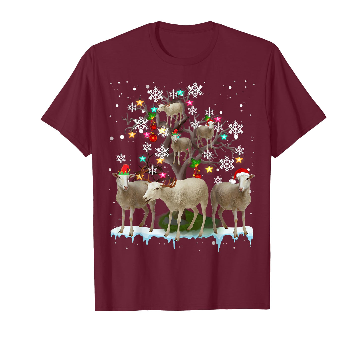 Christmas Sheep On Tree Funny Santa Sheep Lover Gifts T-Shirt