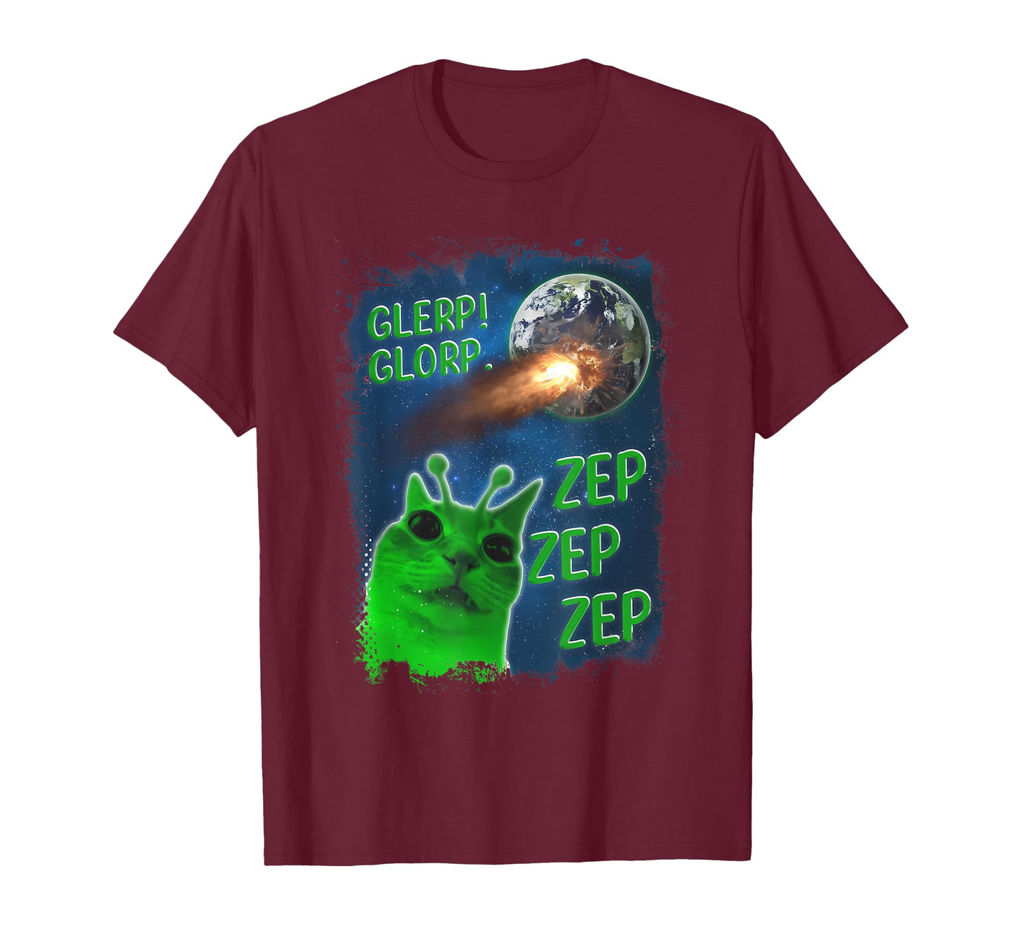 Funny Alien Cat Meme Glerp Glorp Zep Zep Women Men Kid T-Shirt