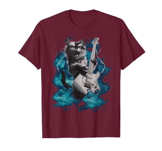Cool Guitar Cat Kittie Rock Band Music Thunder Rockstar Men Women T-Shirt