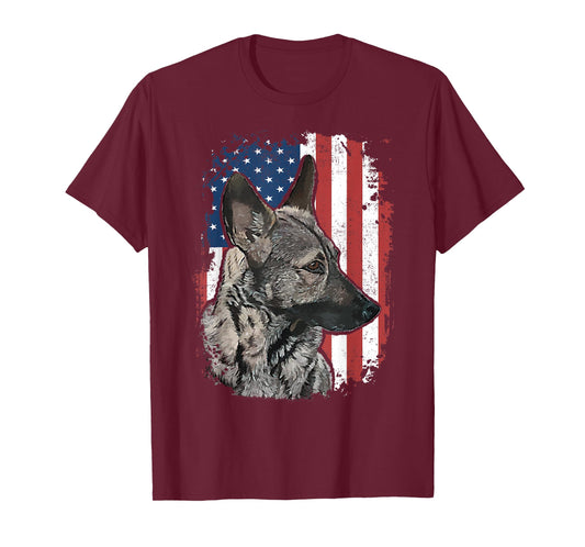 Sable German Shepherd American Flag Patriotic Dog T-Shirt