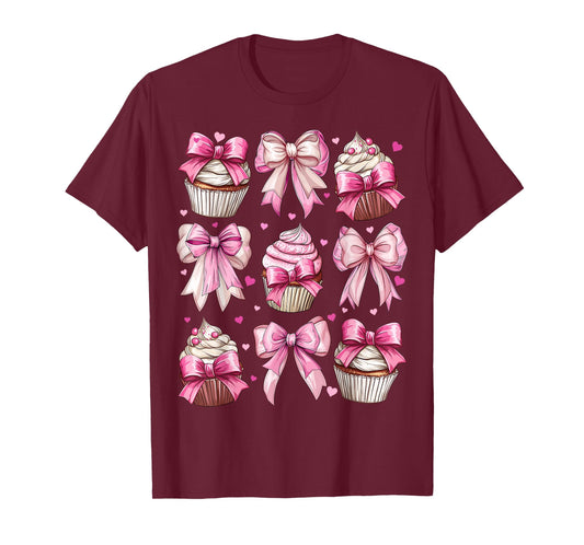 Coquette Bow Cupcake Baking Baker Girl Mom Pink Mother's Day T-Shirt