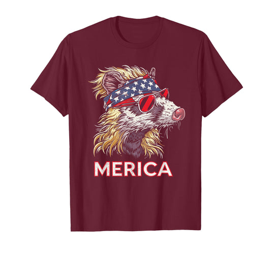 Opossum Possum - Patriotic USA 4th of July American Flag T-Shirt