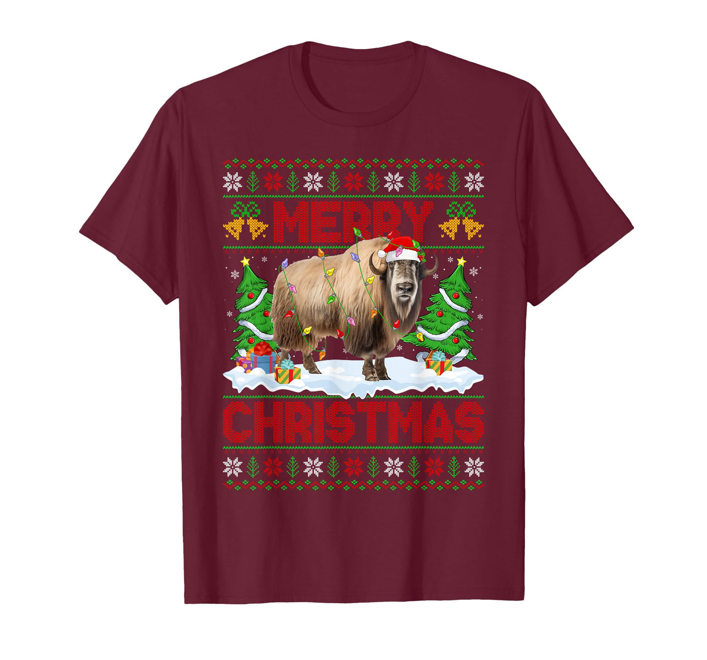 Yak Ugly Xmas Sweater Funny Yak Animal Lights Christmas T-Shirt