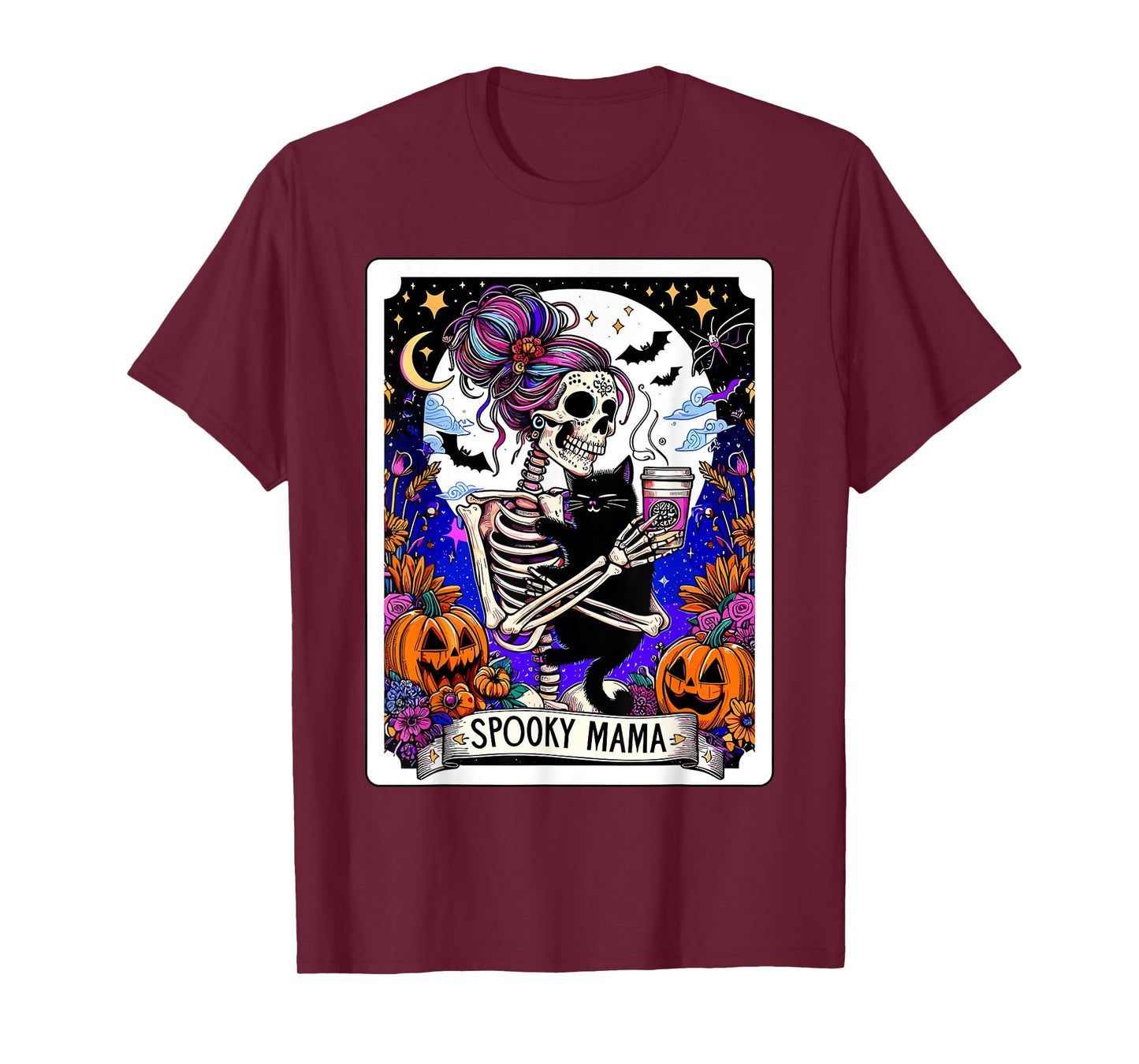 Spooky Mama Tarot Card Halloween Mom Skull Mama Black Cat T-Shirt for Men Women Kids