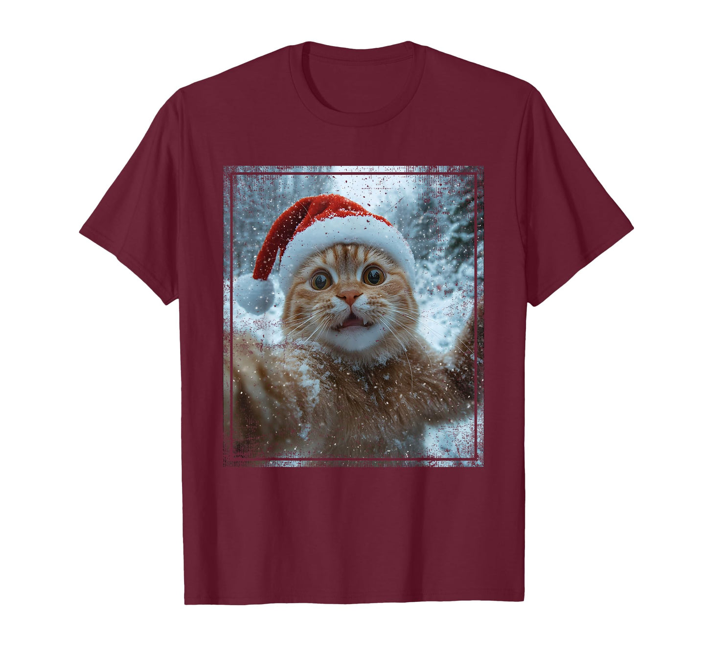 Funny Christmas Cat Selfie Santa Hat Design T-Shirt