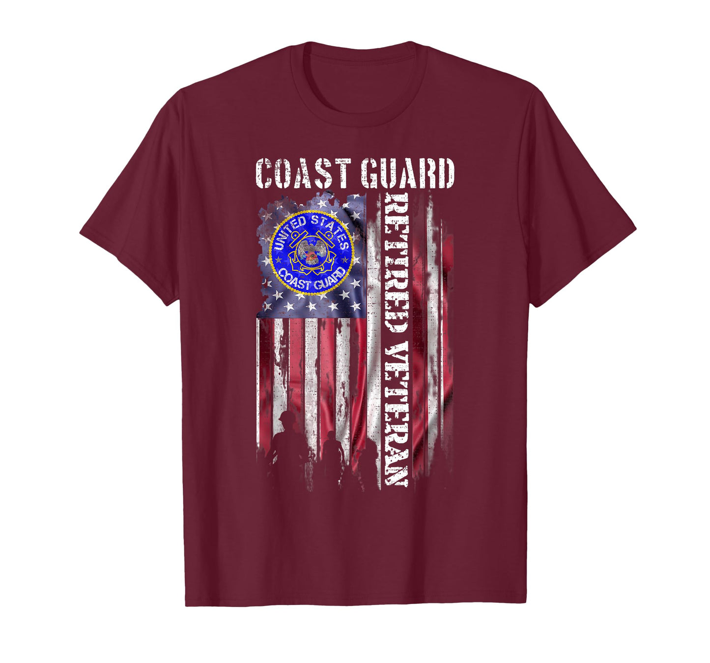 Vintage USA American Flag Coast Guard Proud Retired Veteran T-Shirt