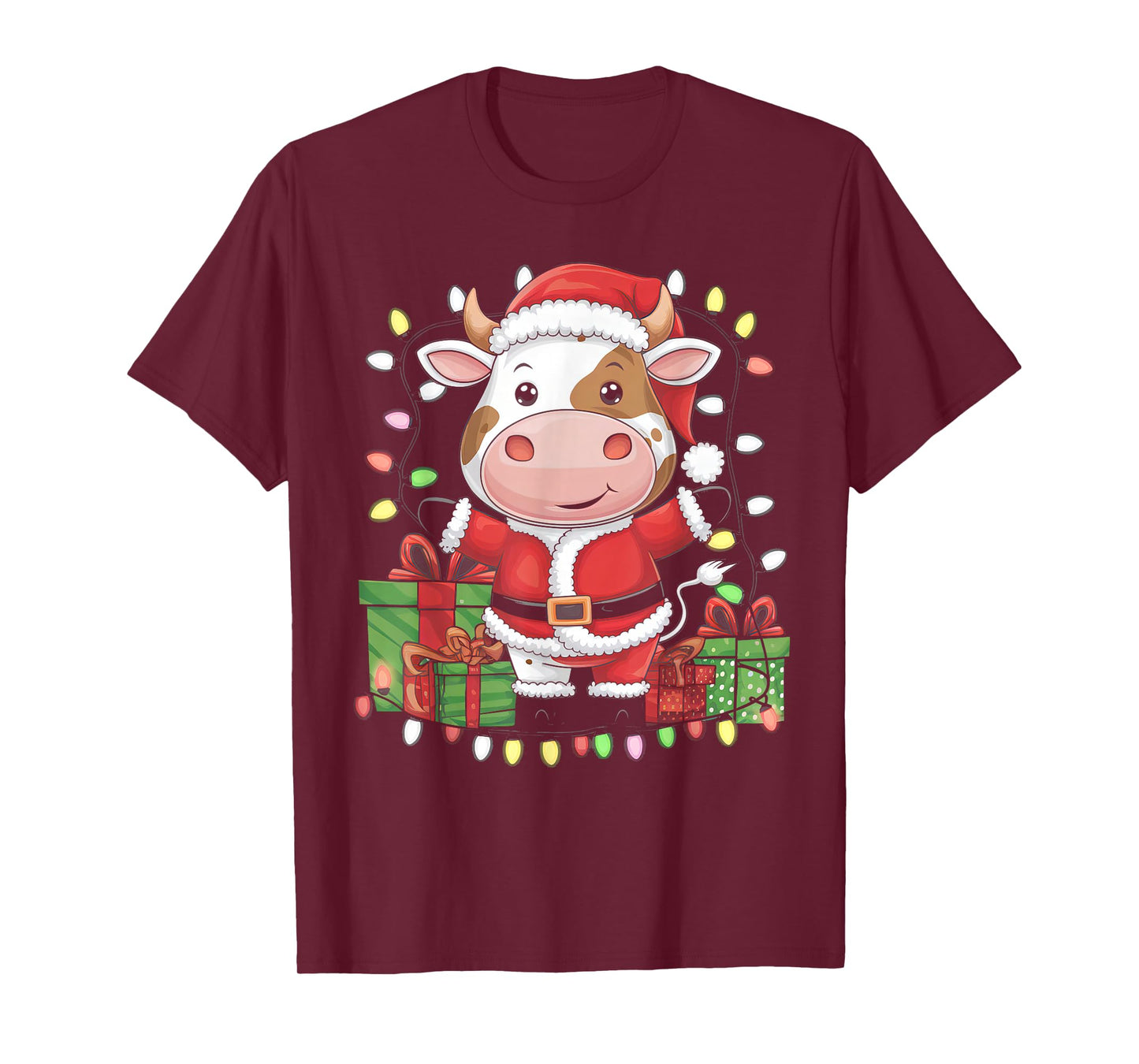 Cow Christmas Tree Xmas Lights for Cow Animal Lover Farmer T-Shirt