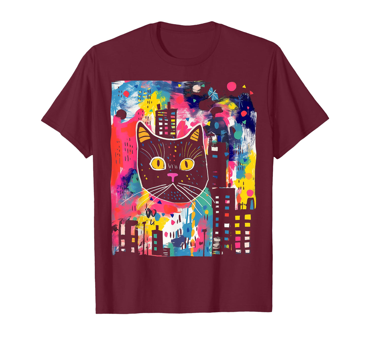 Cat Colorful Abstract Funny Animal Art Graphic Cat T-Shirt for Men Women Kids