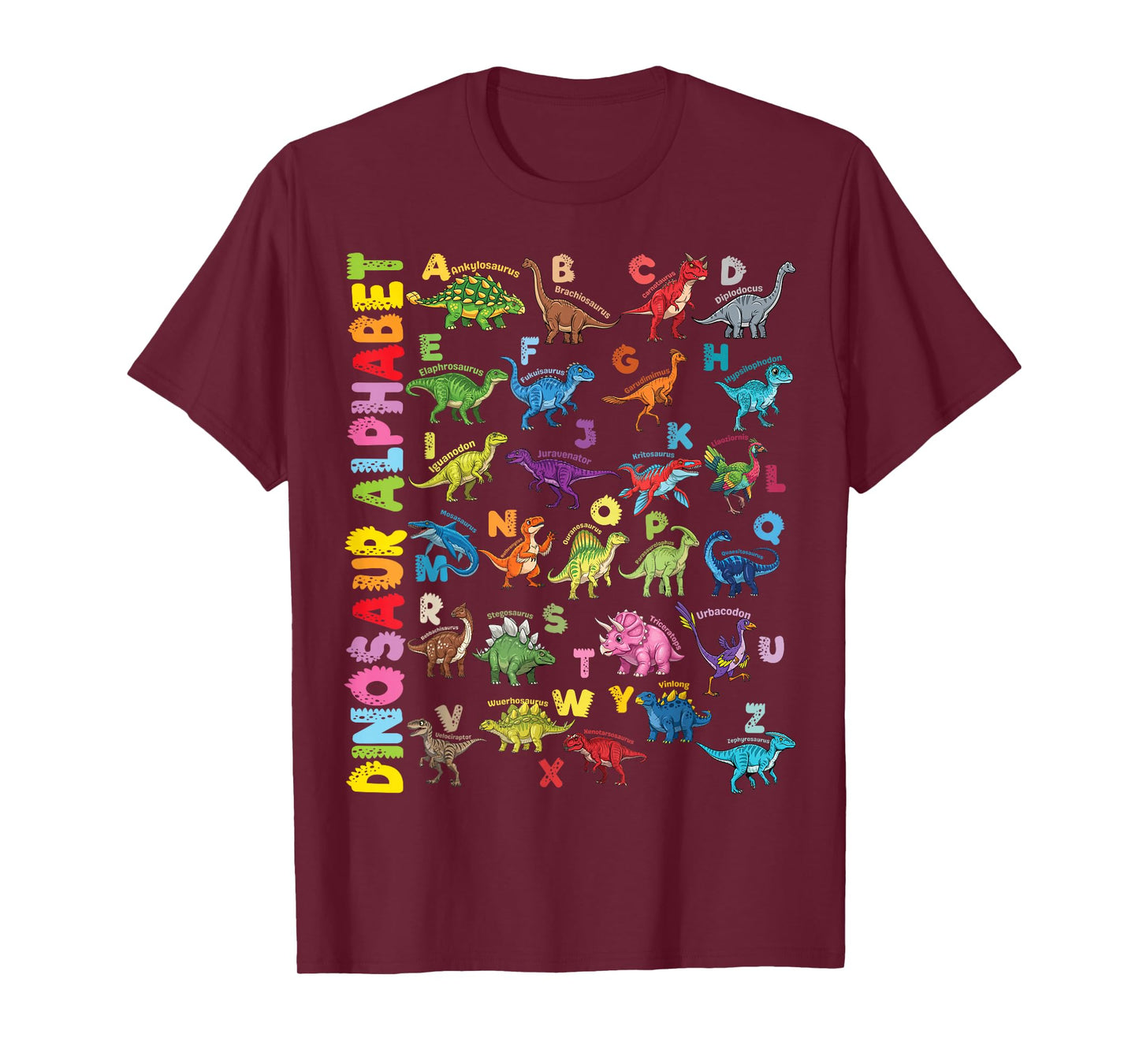 Types of Dinosaurs Alphabet A-Z ABC Dino Identification T-Shirt