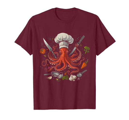 Chef Octopus Octopus Funny Cooking Sous Chef Cook T-Shirt