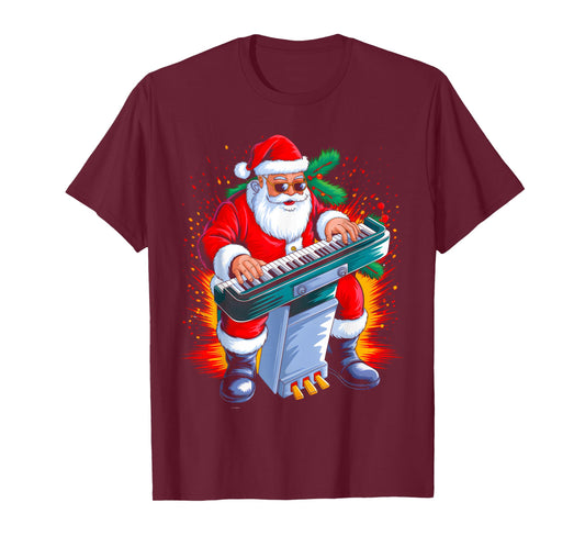 Piano Santa Playing Drums Funny Christmas Music Lover Boys T-Shirt