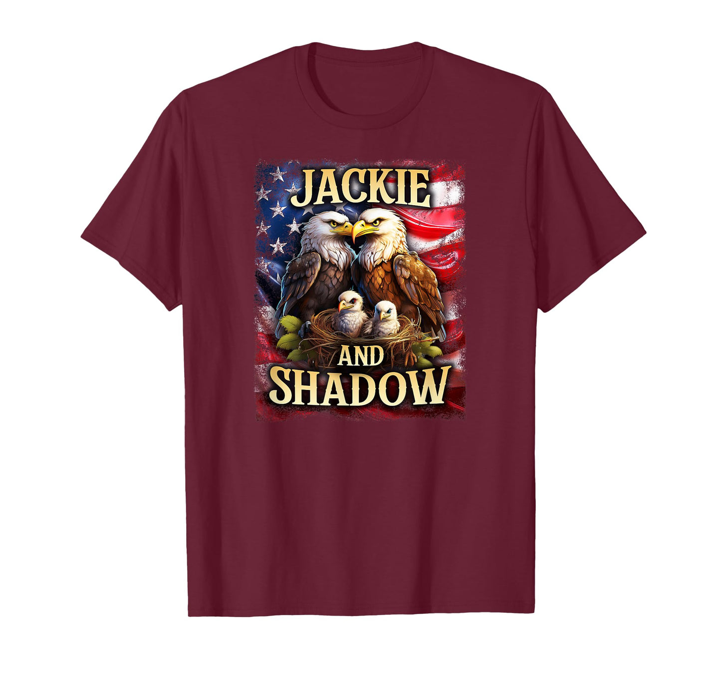 Jackie And Shadow Bald Eagle On US American Flag T-Shirt
