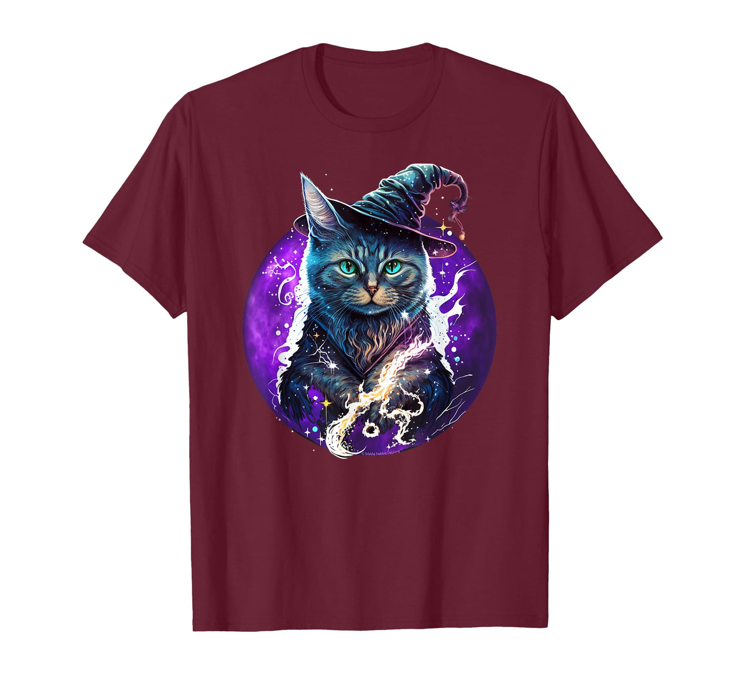 Beautiful Wiccan Cat with a Witch Hat Purple Moon Witchy Cat T-Shirt