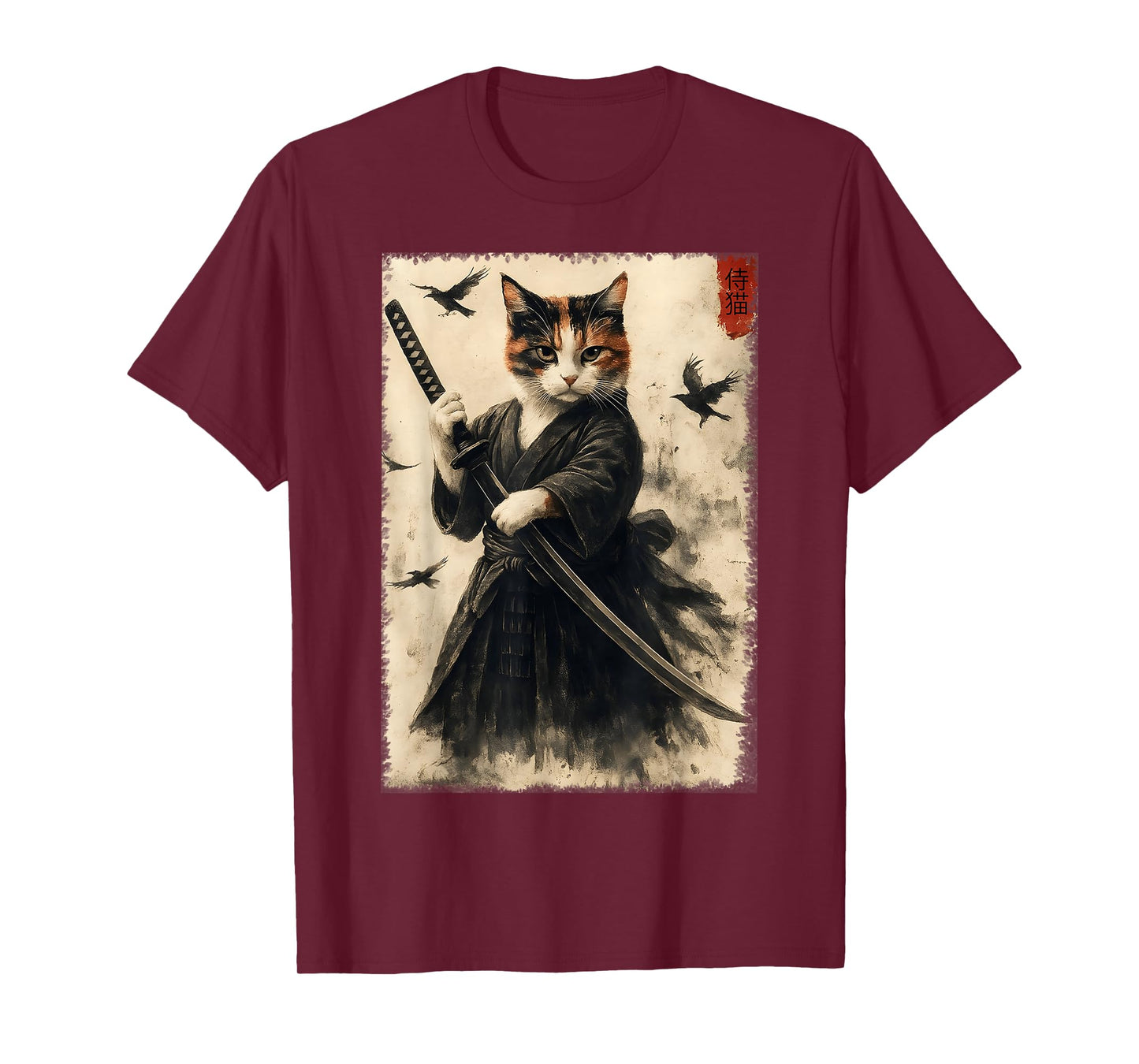 Funny Japanese Samurai Cat Kitten Men Women Kids T-Shirt
