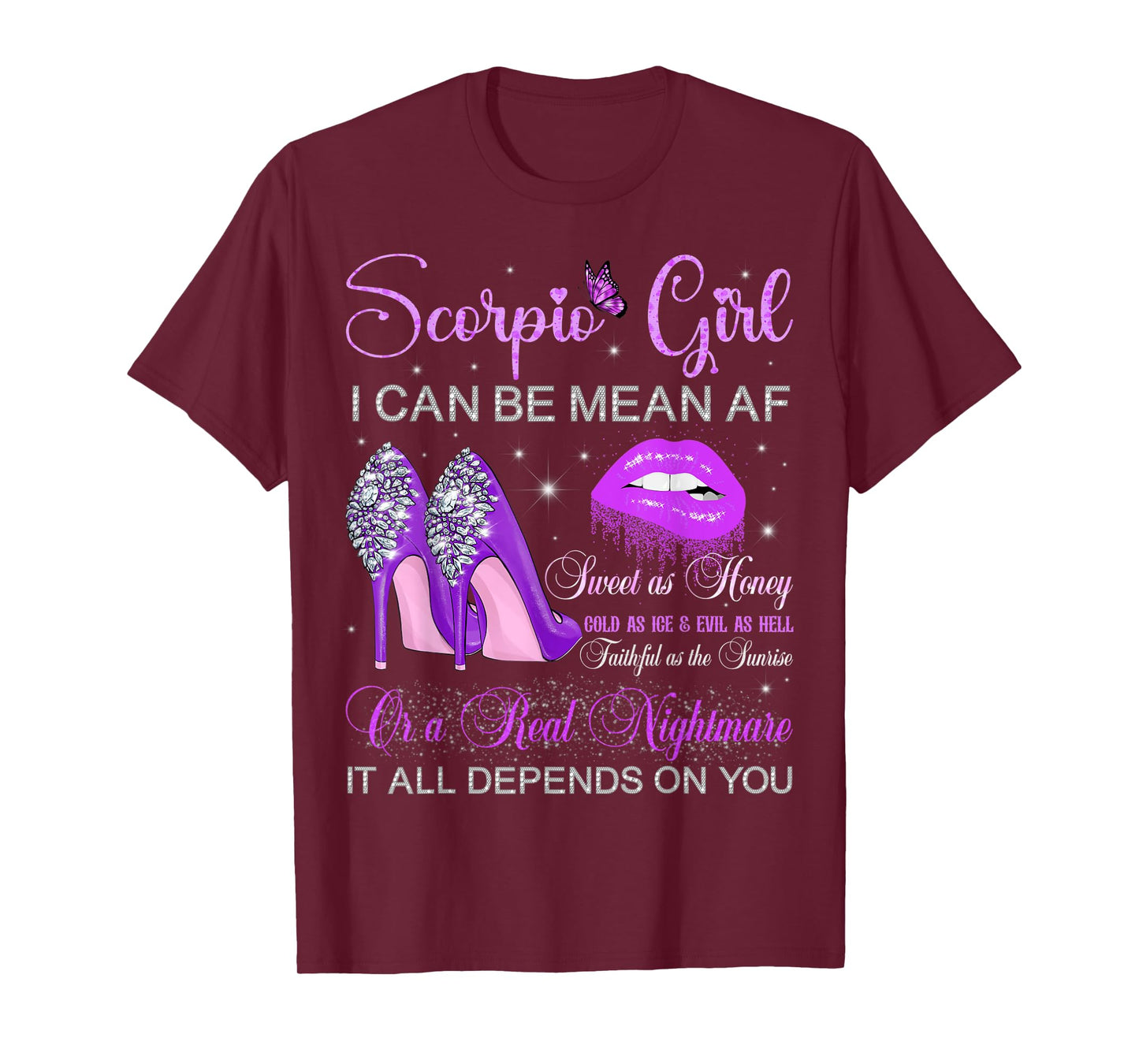 Scorpio Girl Birthday High Heels Dripping Lips Butterfly T-Shirt