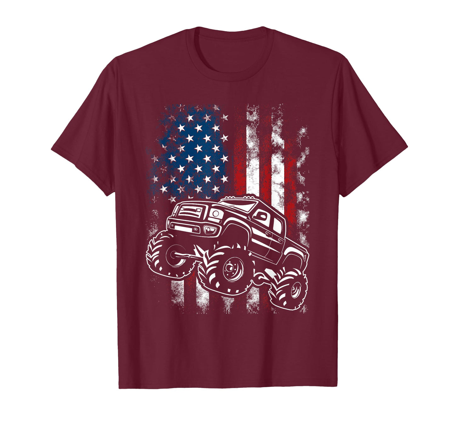 Monster Truck USA Flag 4th Of July Patriotic Kids Boys Men T-Shirt
