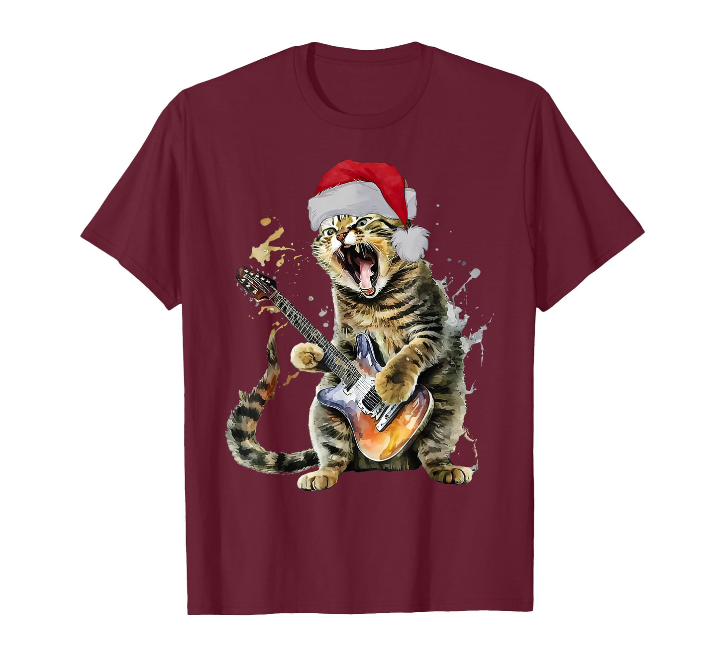 Christmas Cat Playing Guitar Musician Band Cat Lover T-Shirt