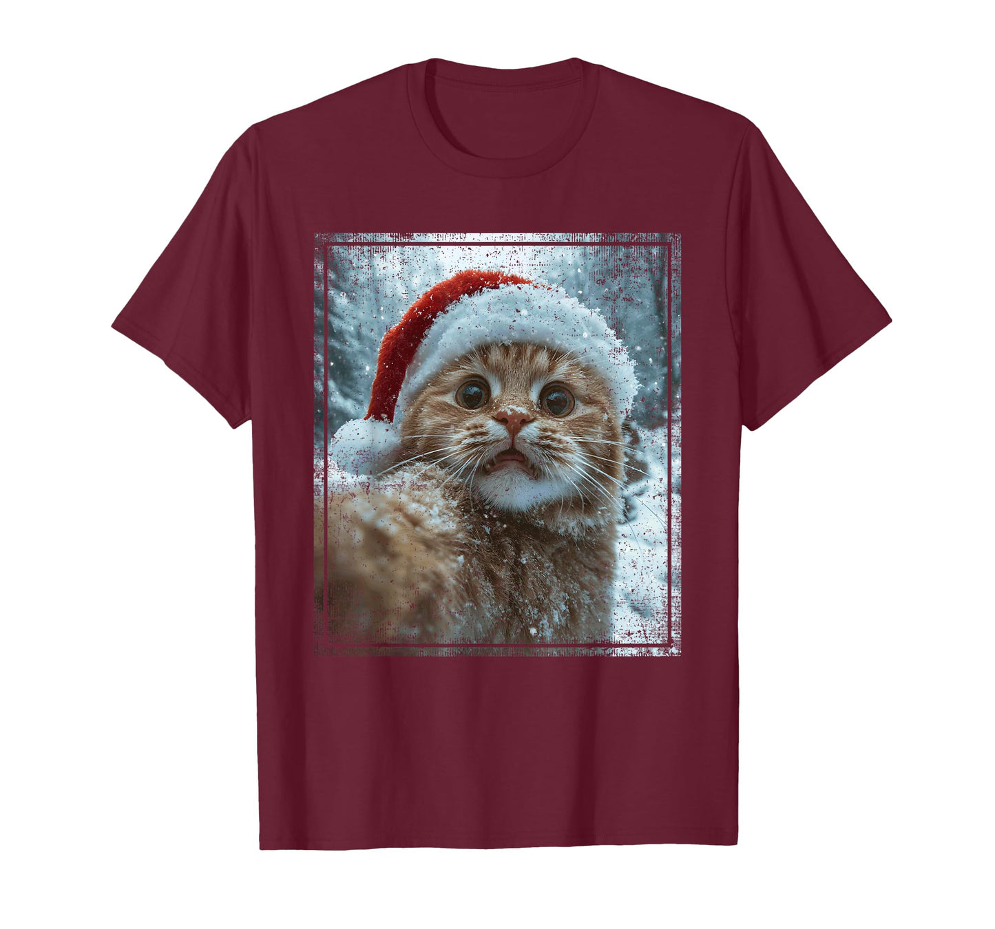 Funny Christmas Cat Selfie Santa Hat Design T-Shirt