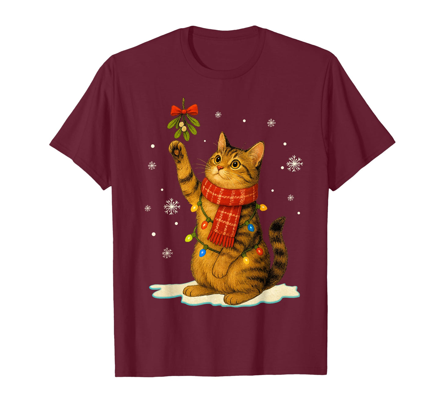 Cat Christmas Mistletoe Vintage Cat Lover Holiday Women Kids T-Shirt