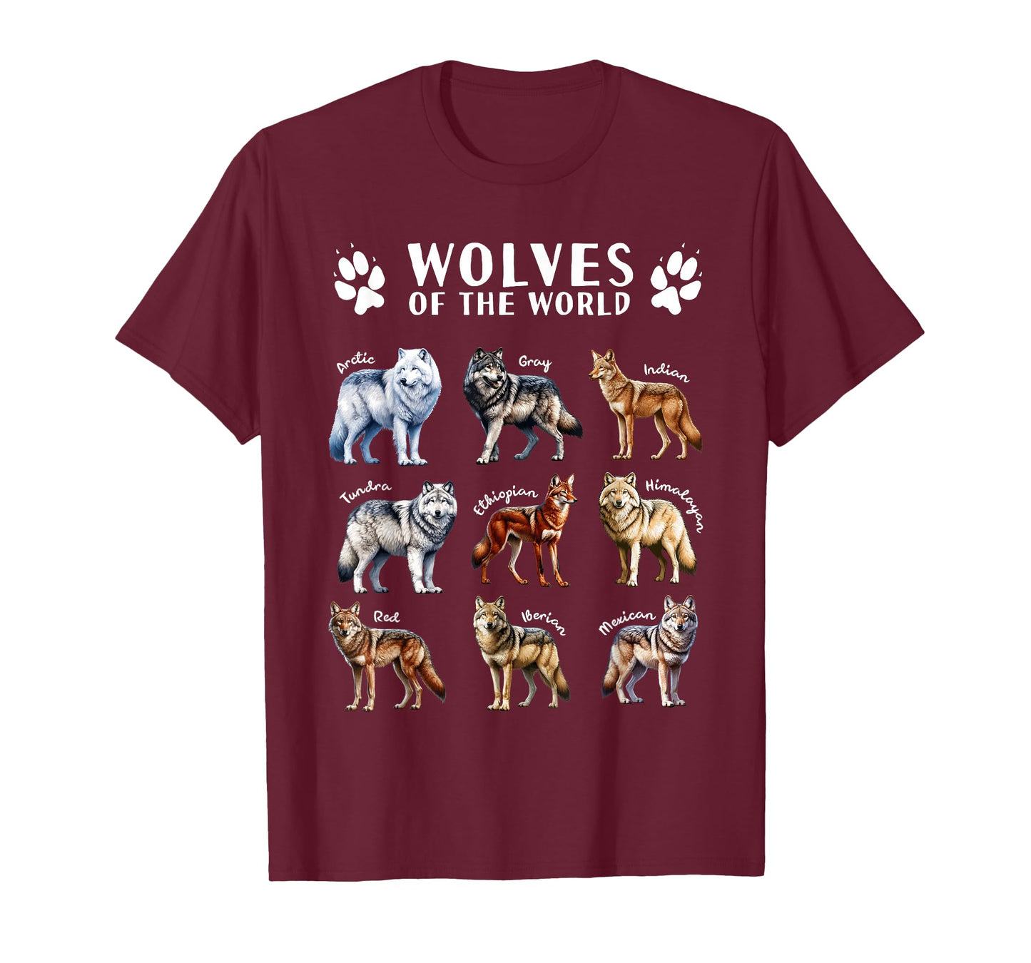 Wolves of the World Educational Collection Wolf Types Animal T-Shirt