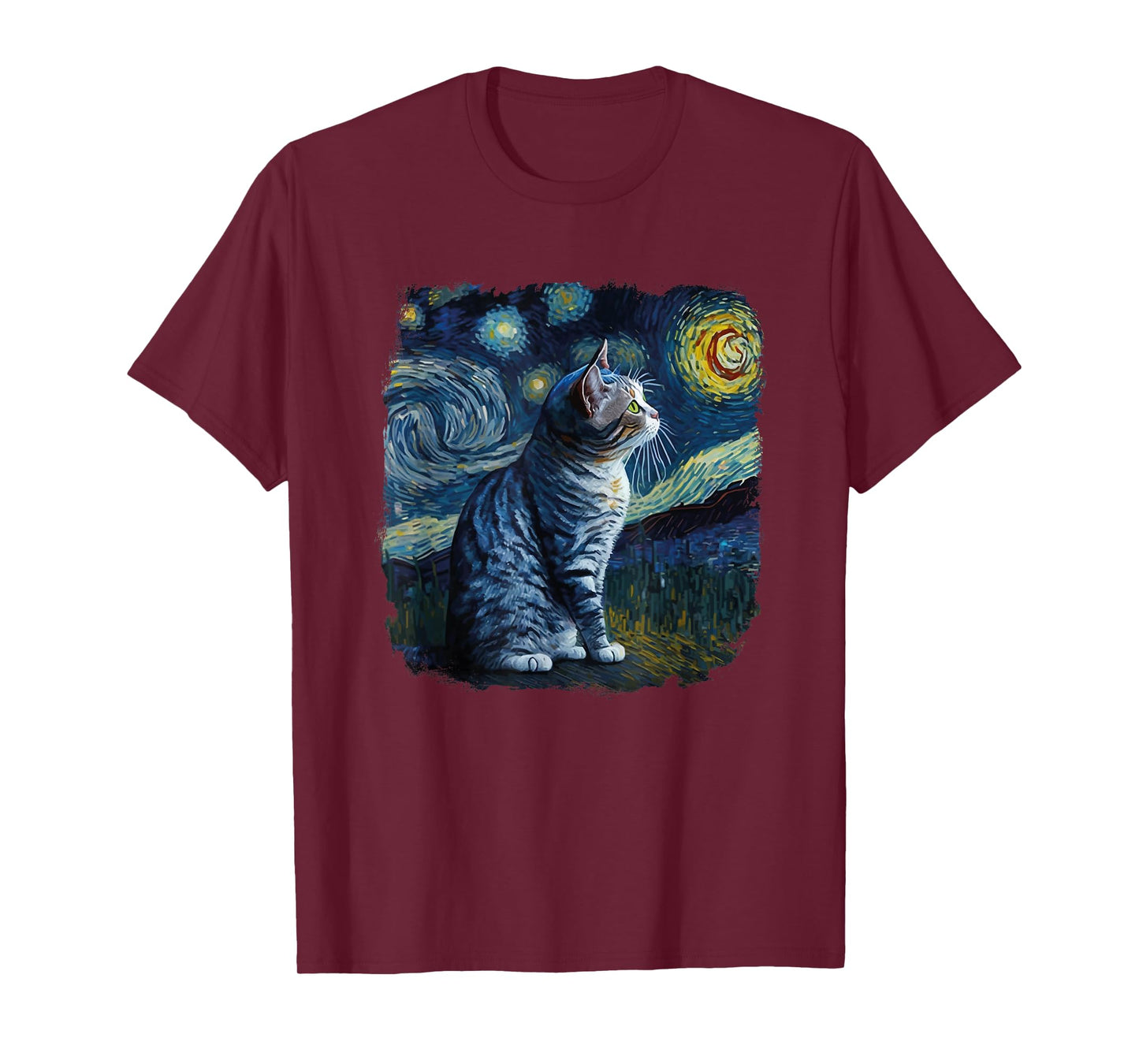 Funny Van Gogh Starry Night Cat American Shorthair Cat Lover T-Shirt
