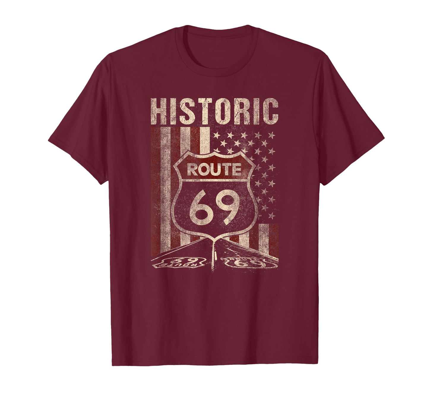 Historic Route 69 Americana USA Flag Funny Graphic T-Shirt