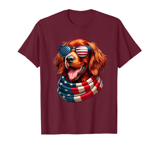 Irish Setter Dog Lover US Flag 4th Of July Patriotic T-Shirt