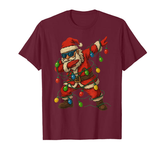Christmas Dabbing Santa Boys Xmas Tree Lights T-Shirt