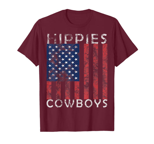 Raisin Hell With The Hippies And Cowboys - American Flag T-Shirt