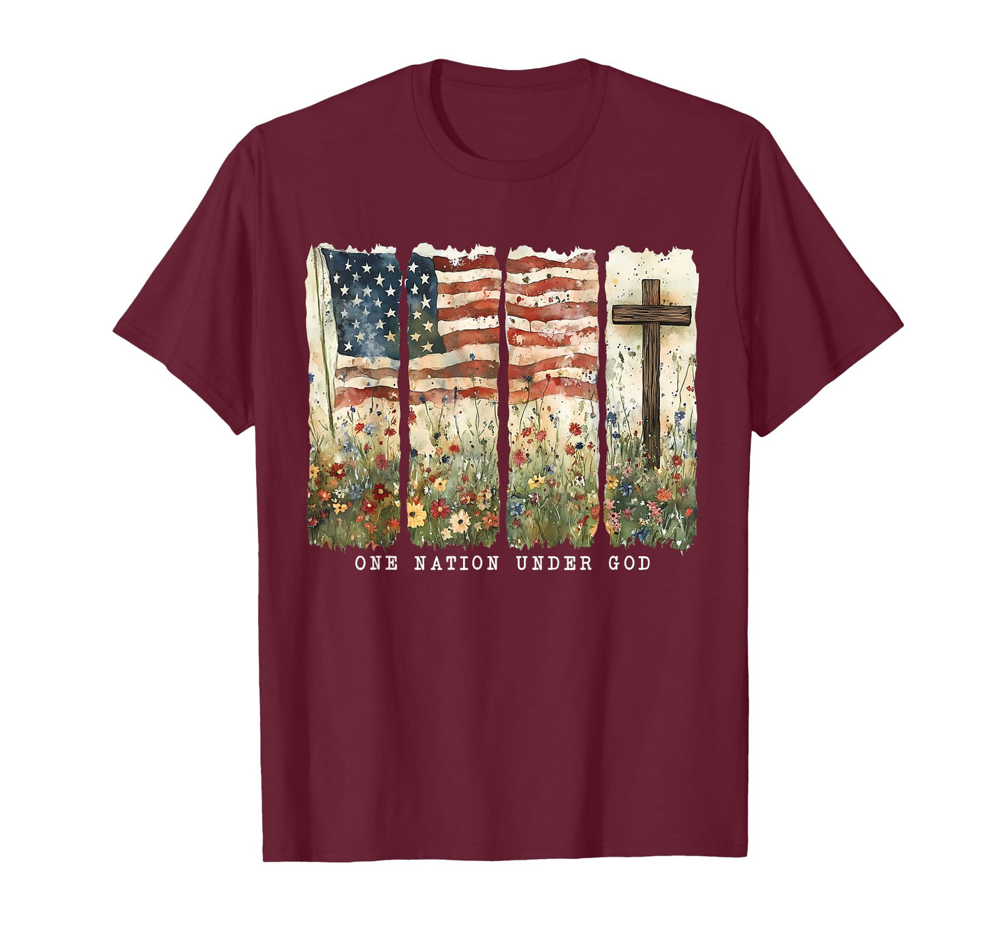 One Nation Under God Flag 4th of July Patriotic Christian T-Shirt
