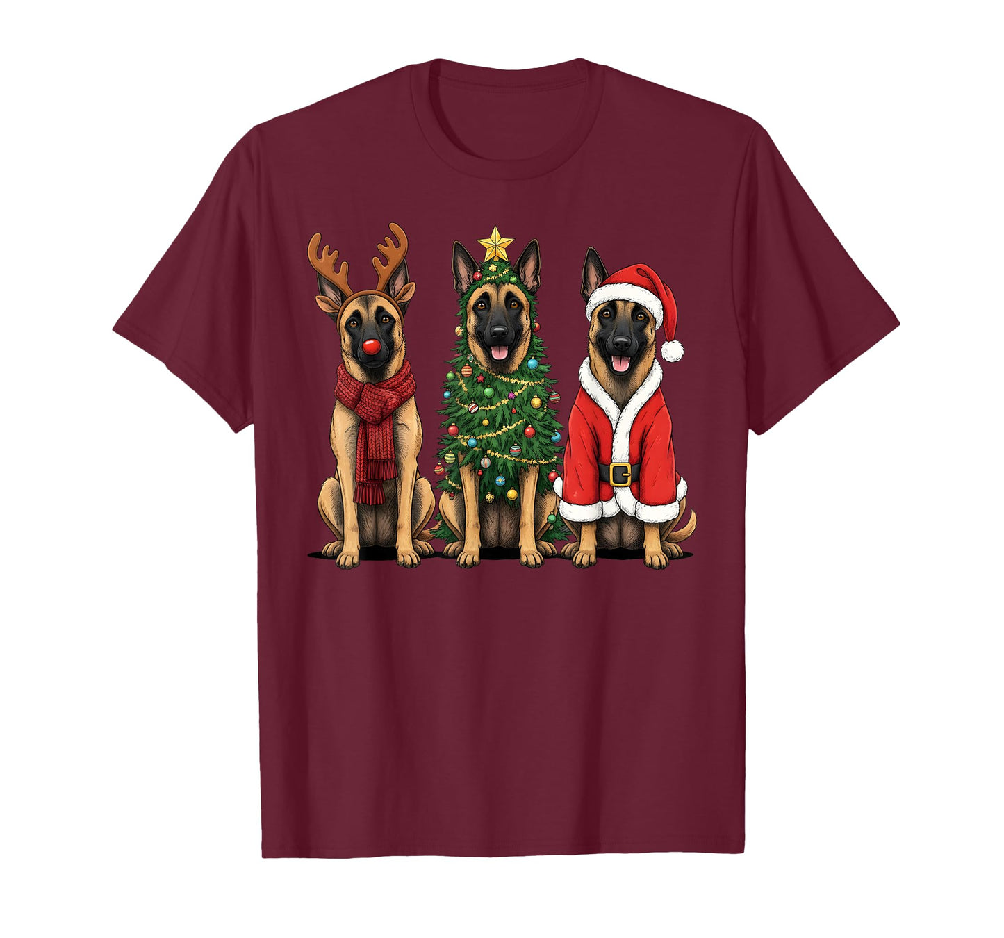 Retro Christmas Belgian Malinois Santa Reindeer Dog Lover T-Shirt