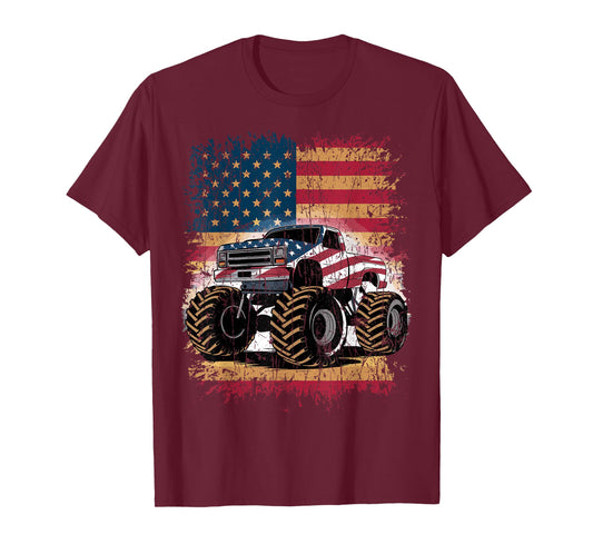 Monster Truck USA Flag American Patriotic T-Shirt