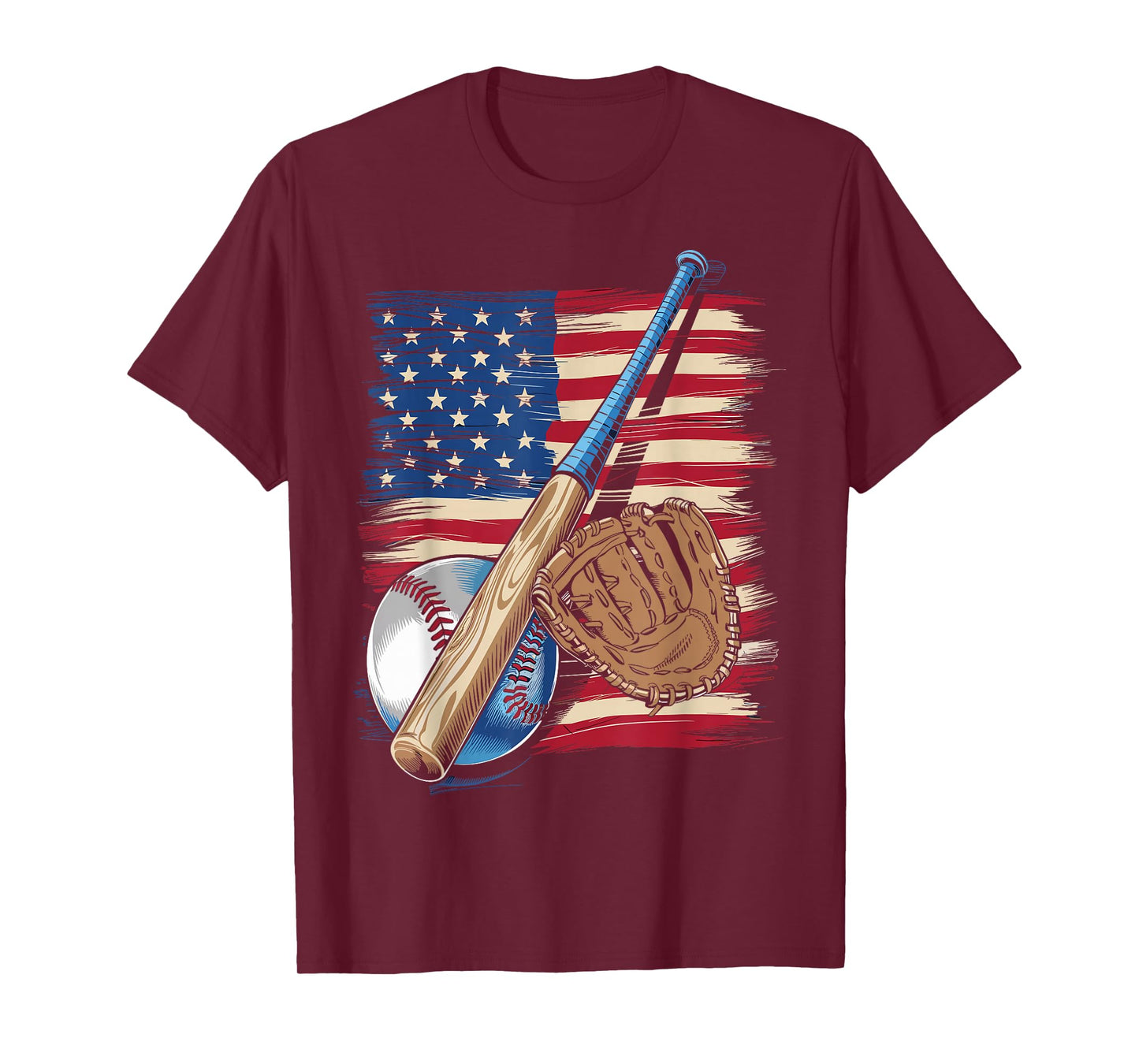 Baseball Player American Flag USA Patriotic T-Shirt