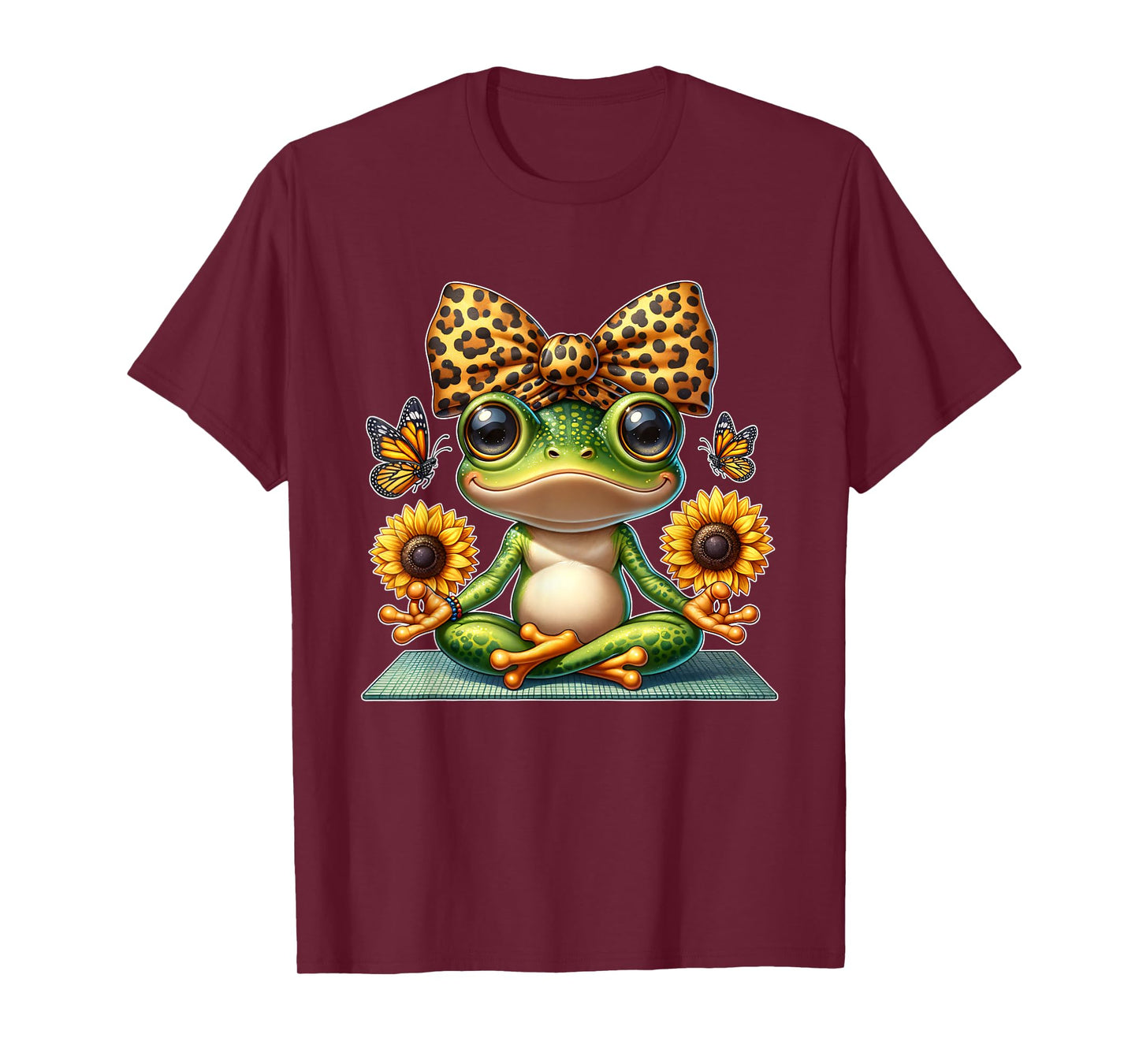 Cute Frog Yoga with Sunflowers and Butterflies T-Shirt