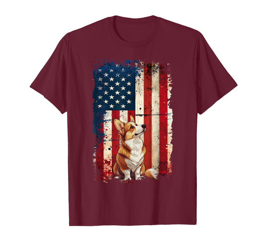 Corgi American Flag USA Patriotic 4th of July T-Shirt