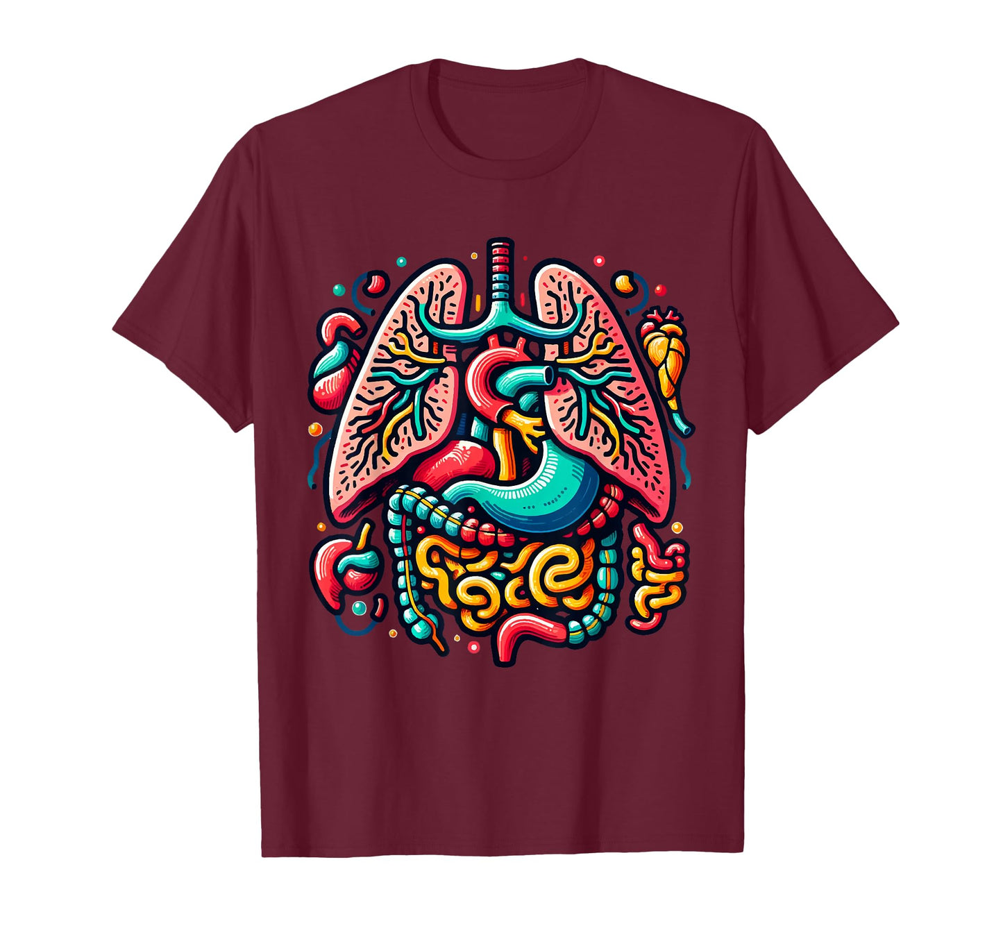 Colorful Human Body Anatomy Illustrated Internal Organs Art T-Shirt