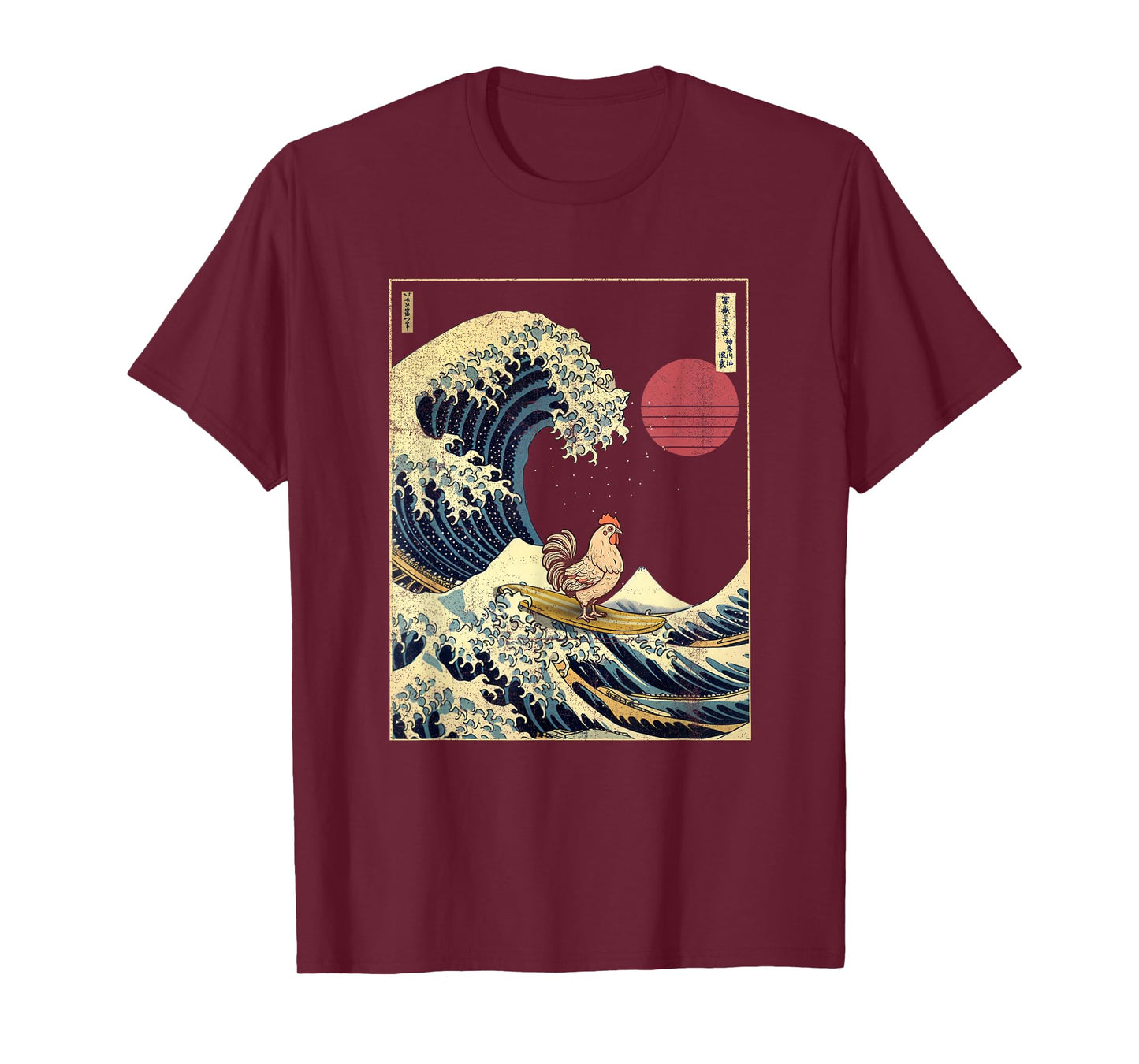 Rooster Kanagawa Wave Funny Surf Animal T-Shirt