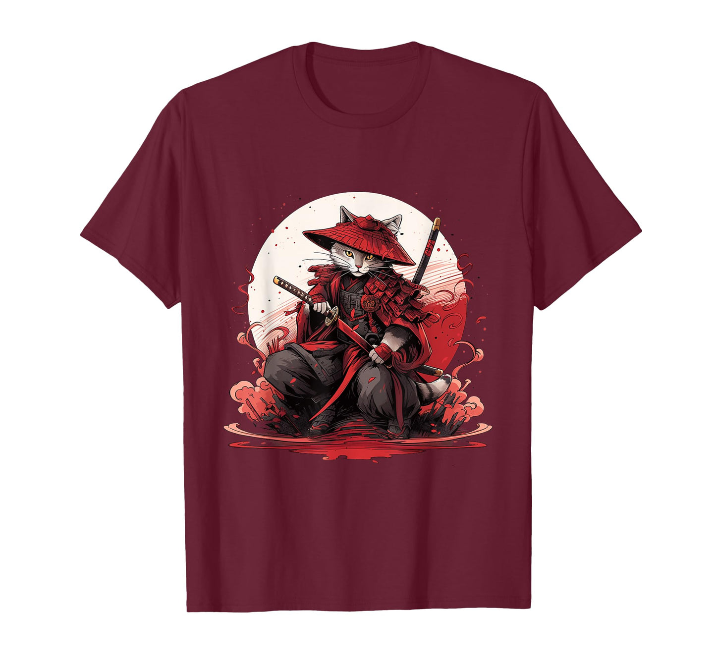 Japanese Art Cat Ninja Ukiyo-e Anime Style Samurai Cat T-Shirt for Men Women Girls Kids