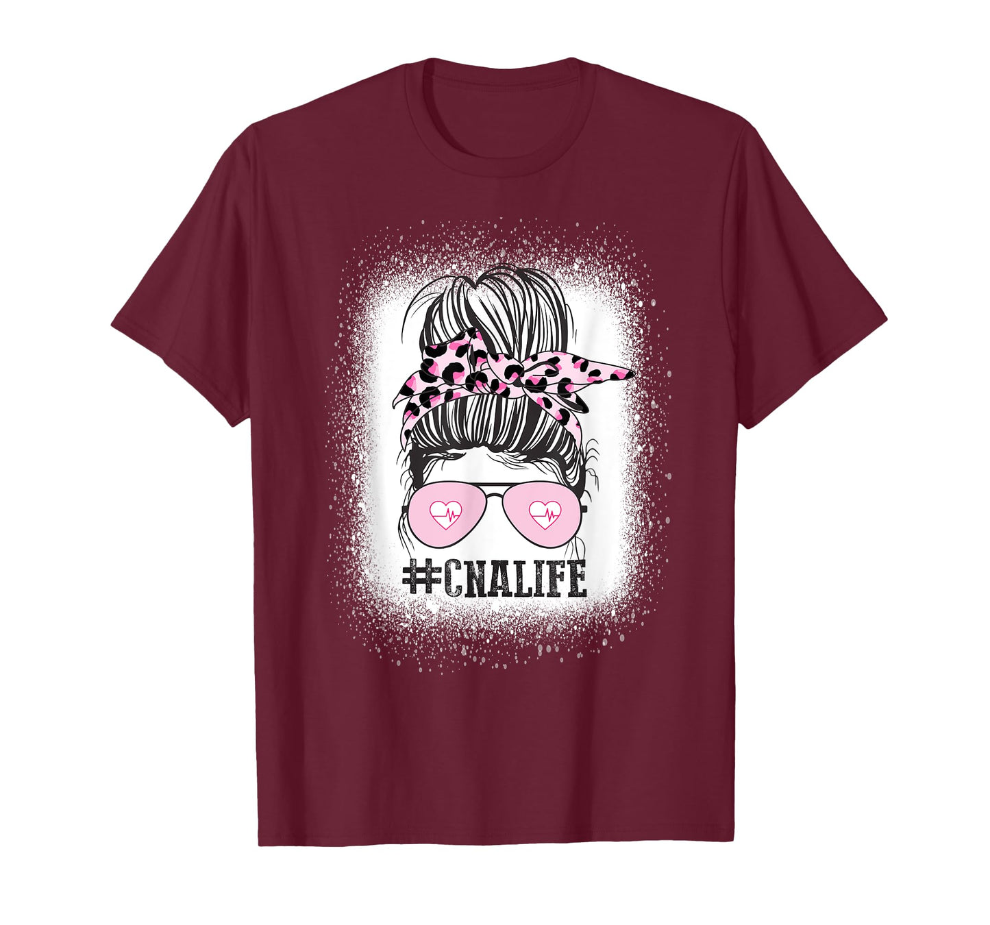 CNA Nurse Life Shirt, Bleached Messy Bun Nurse Leopard T-Shirt
