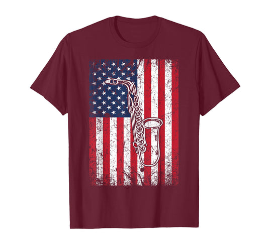 American Flag Saxophone 4th of July Patriotic For Men Women T-Shirt
